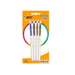 Pack de 4 Stylos à bille Cristal Bicolor – Bleu Rouge Vert Noir